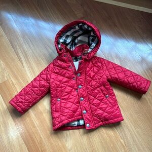 Red Burberry hooded jacket 12 months
